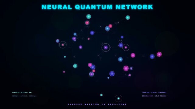 An innovative Biotech Quantum Computing interface illustrates the progressive evolution of interconnected digital nodes as they expand and reorganize across a dark high resolution virtual workspace