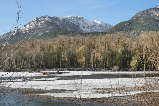 Brackendale Eagle Run Vista Point along the Squamish River during a winter season in Squamish, British Columbia, Canada