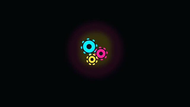 Minimalist gear icons floating over dark surface improve workspace productivity while emphasizing cognitive ergonomics through soft colorful lighting effects on a sleek digital interface design