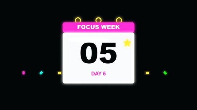 Digital calendar interface icons demonstrating workspace productivity through cognitive ergonomics displayed as a sequence of rotating day markers isolated on a dark solid black void surface