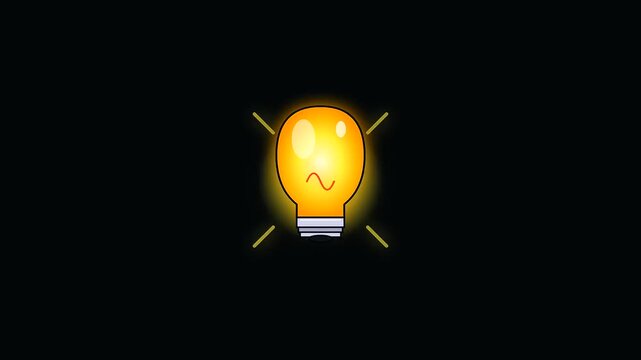 A sequence showing a glowing light bulb flickering in cycles to convey workspace productivity and cognitive ergonomics through simple visual motion on a deep black field