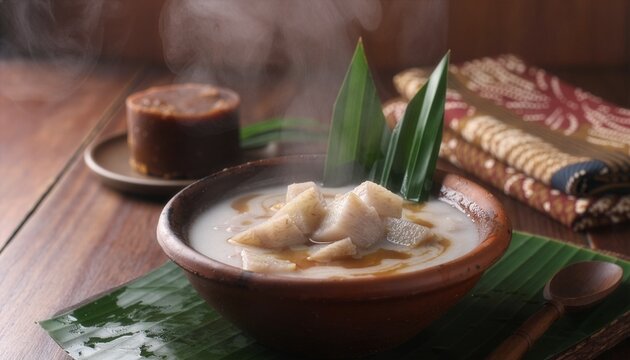 Kolak Talas Taro Cubes in Coconut Milk with Palm Sugar and Pandan
