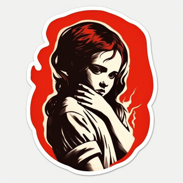 Red and black stylized woman portrait sticker