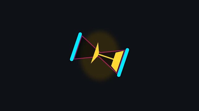 Three glowing hourglass icons rotating in space showcase workspace productivity as cognitive ergonomics and rhythmic timing patterns define the fluid animation of these digital time tracking elements