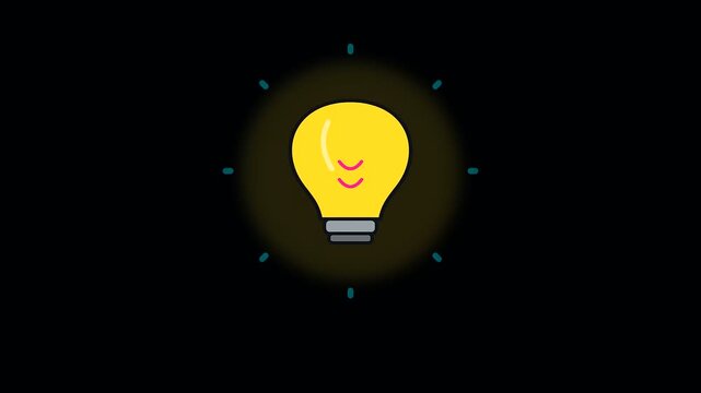 Minimalist light bulb animation cycles representing workspace productivity and cognitive ergonomics through a series of glowing yellow icons displayed on a stark solid black visual field