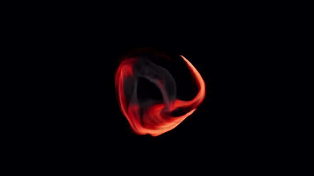 Red Expanding Smoke Ring with Fiery Edge and Wispy Vapor, VFX MOV on Transparent Background with Alpha Channel