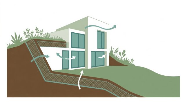 A net zero building designed for energy efficiency using berming and ground for passive heating and cooling.