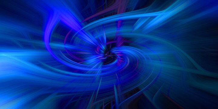 Abstract blue light streaks and twisted vortex tunnel glowing dynamic speed effect.