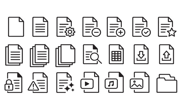 Document and File Management Bold Outline Vector Icon Set | Minimal Line UI Icons Collection eps