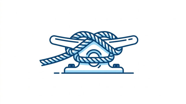 Blue rope knot tied around two metal cleats illustration.