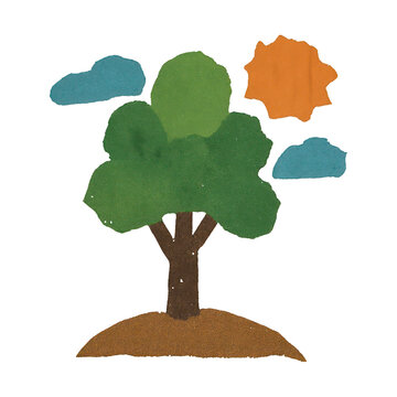 PNG Colorful paper cut tree illustration.