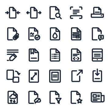 File document icon set, 25 line icons collection vol 2