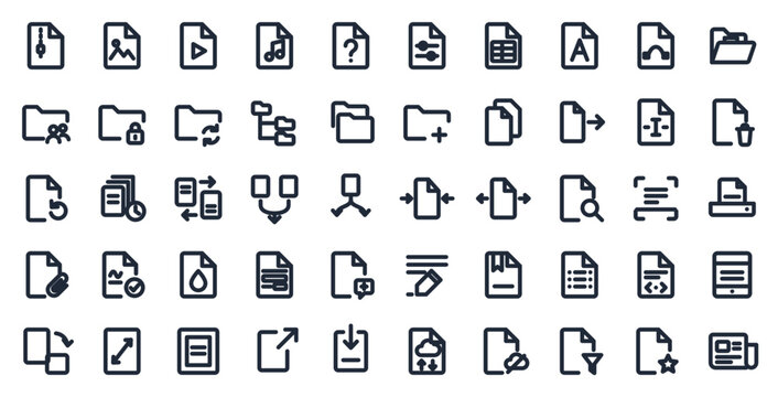 File document big icon set, 50 line icons mega bundle