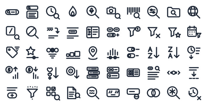 Search filter big icon set, 50 line icons mega bundle