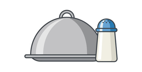 Fototapeta premium Food Serving Cloche and Salt Shaker Vector Illustration