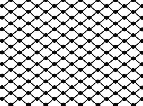 Seamless chicken wire fence pattern. Hexagonal metal mesh background in black and white.