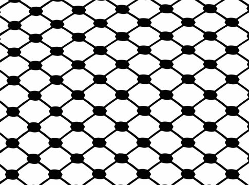 Seamless chicken wire fence pattern. Black hexagonal metal mesh background texture.