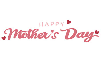 Fototapeta premium Happy Mother's Day Horizontal Lettering with Red Hearts, creating a simple and charming design for greeting cards, banners, social media posts, posters, invitations, and seasonal Mother's Day graphics