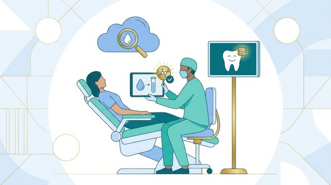 A dentist shows how oral health affects overall health using a smart toothbrush during a gum disease consultation.
