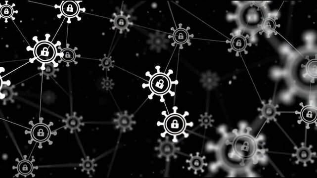 abstract cloud social media innovative cyber security network, using interconnected nodes to represent business partnerships on the Smart digital Innovation city with connection network reciprocity ov