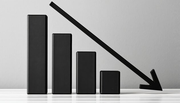 Business chart showing a downward graph and arrow for finance recession and loss