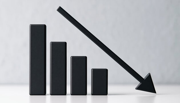 Decline of financial business chart with downward arrow showing economic recession