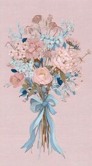 Obraz premium Pastel floral bouquet illustration mobile wallpaper, soft romantic style