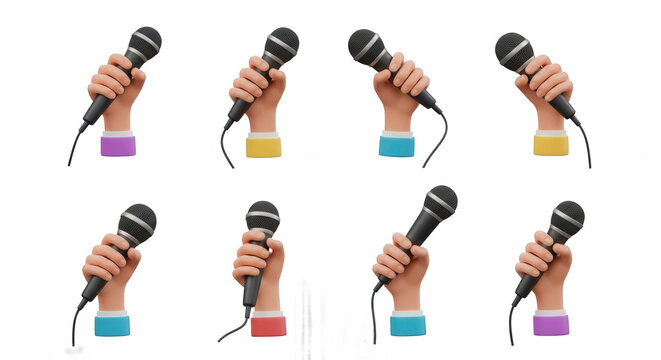 cartoon hands holding microphones repeating on white audio or public speaking concepts