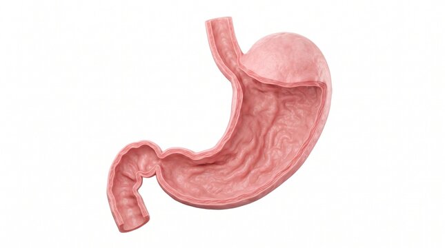 Three dimensional rendering of human stomach organ with detailed mucosal folds and texture isolated on white background for medical use with realistic illustration human