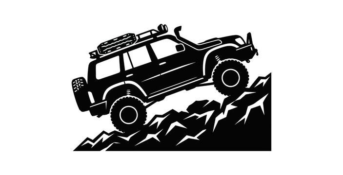 Off-Road SUV Climbing Rocks Vector Illustration