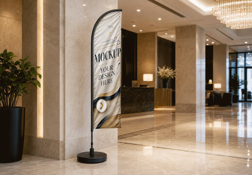 Feather Flag Hotel Lobby Mockup