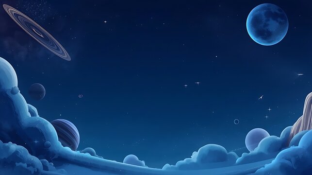 children's background about outer space surrounded by moons, stars and so on