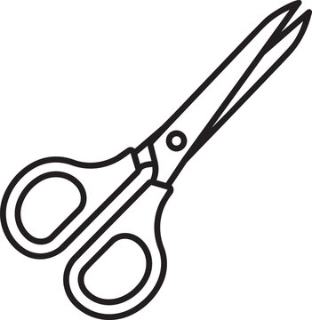 Black and white line art vector illustration of a pair of scissors