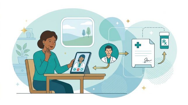Patient uses a tablet to access teledentistry for consultation on gum health and heart connections with a dentist providing guidance
