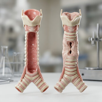 Healthy Trachea vs Tracheal Stenosis 3D Medical Illustration of Airway Narrowing