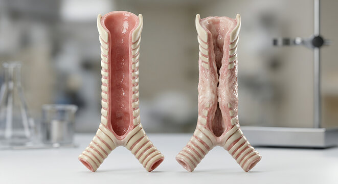 Healthy Trachea vs Tracheal Stenosis 3D Medical Illustration of Airway Narrowing