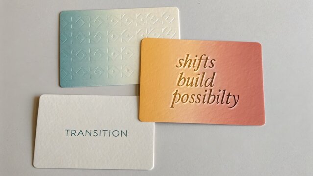 Inspirational cards with textured designs and uplifting messages for personal development and motivational growth