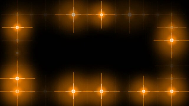 Gold glamour glowing stage light frame loop, shiny VIP holiday celebration background