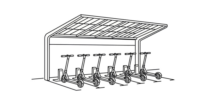 Electric Scooter Parking Station Vector Illustration