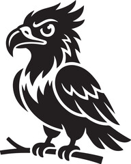 Fototapeta premium Black and white eagle perched on a branch illustration