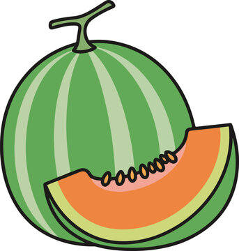 Juicy watermelon slice with seed pattern and bite mark illustration