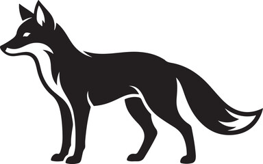 Obraz premium Black silhouette fox walking on plain background illustration