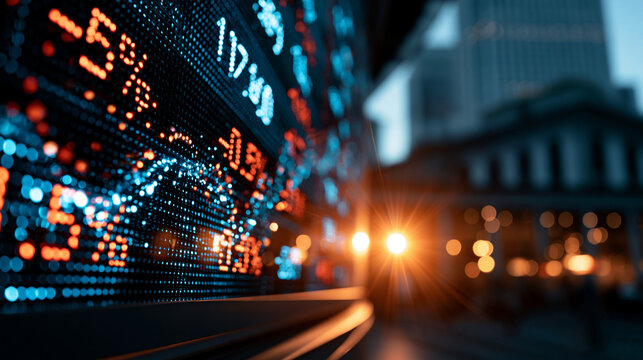 Bright wide light board of stock market data with tickers percentages and index figures financial information concept exchange statistics analytics economy investment