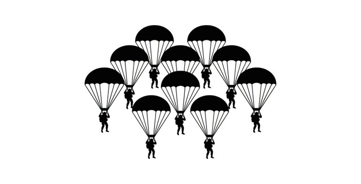 Paratroopers Descending Vector Illustration