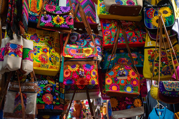 Fototapeta premium Handmade Embroidered Handbags From El Salvador With Traditional Artisan Craft