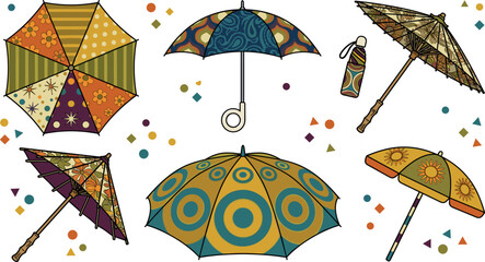  Vintage umbrella and parasol vector collection with bohemian patchwork floral sun © RAJU