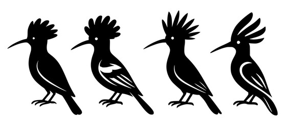 Set of hoopoe bird icons in silhouette design © Bambang