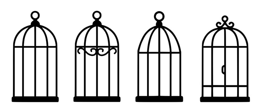 Bird cage icon set in silhouette design