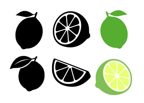 Set of lime icons in silhouette design
