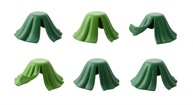 green draped objects on a white surface stage props or product placement with a clean and minimalistic backdrop conceptual usage